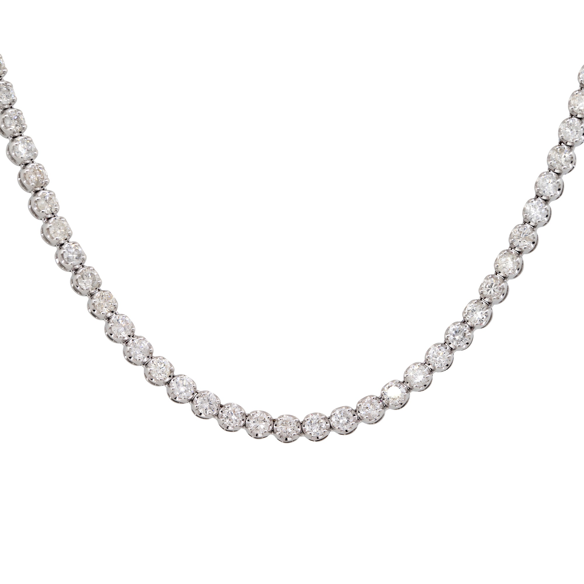 14k White Gold 11.02ctw Round Brilliant Cut Diamond Long Tennis Necklace
