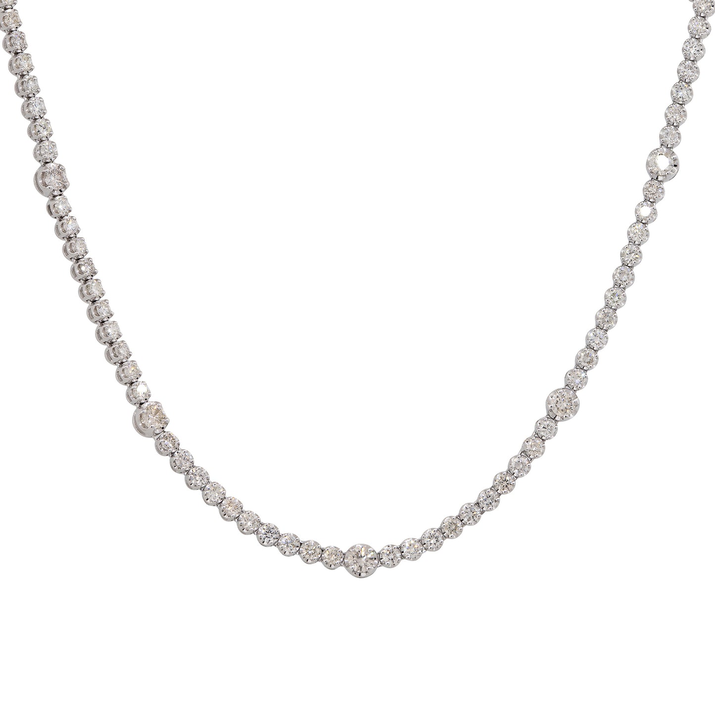 14k White Gold 10.83ctw Round Brilliant Cut Diamond Extra Long Tennis Necklace