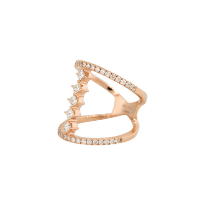 14k Rose Gold 0.92ctw Round Brilliant & Fancy Cut Diamond Center Bar Split Shank Ring