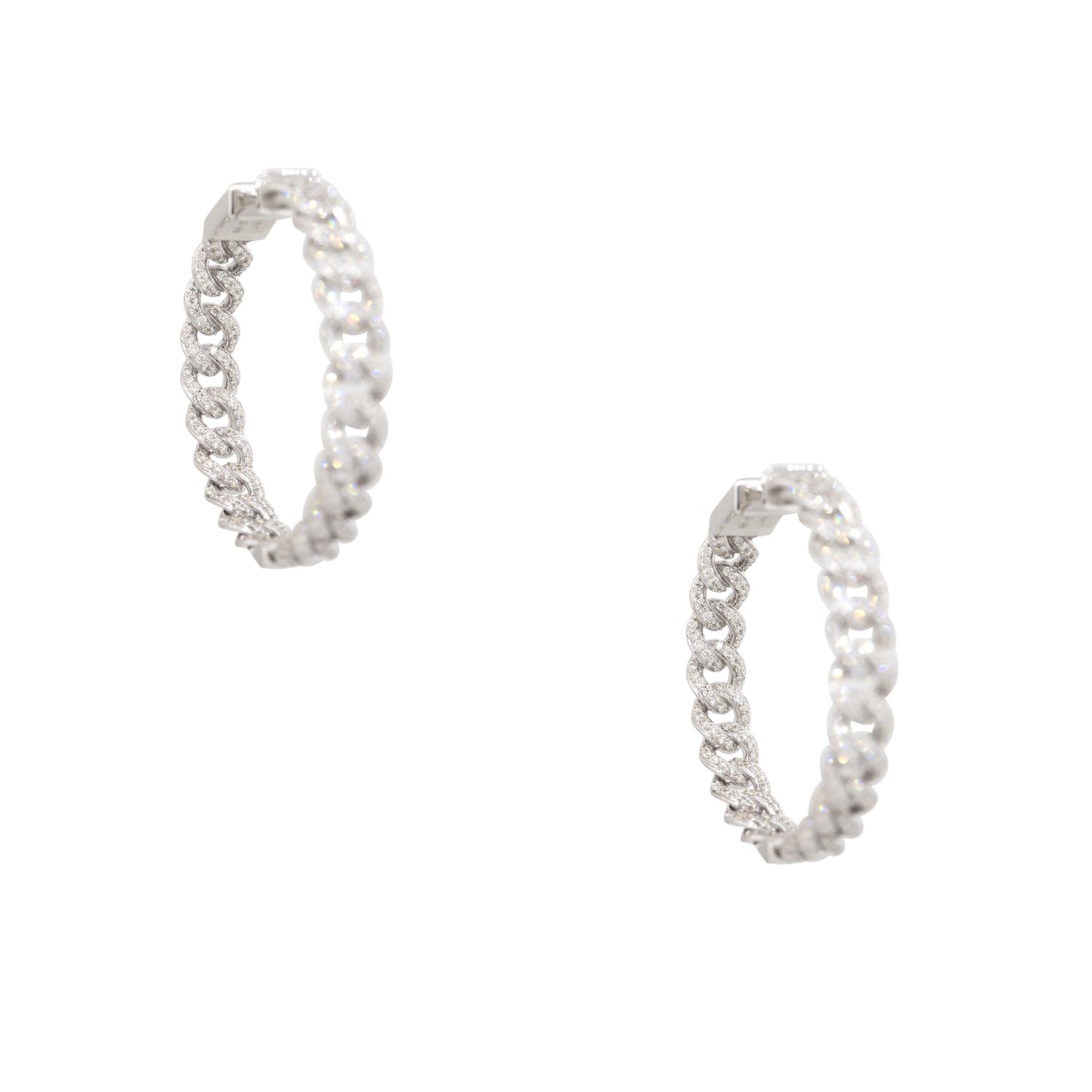 18k White Gold 2.88ctw Pave Diamond Cuban Link Earrings