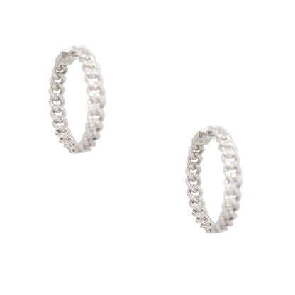 18k White Gold 2.88ctw Pave Diamond Cuban Link Earrings