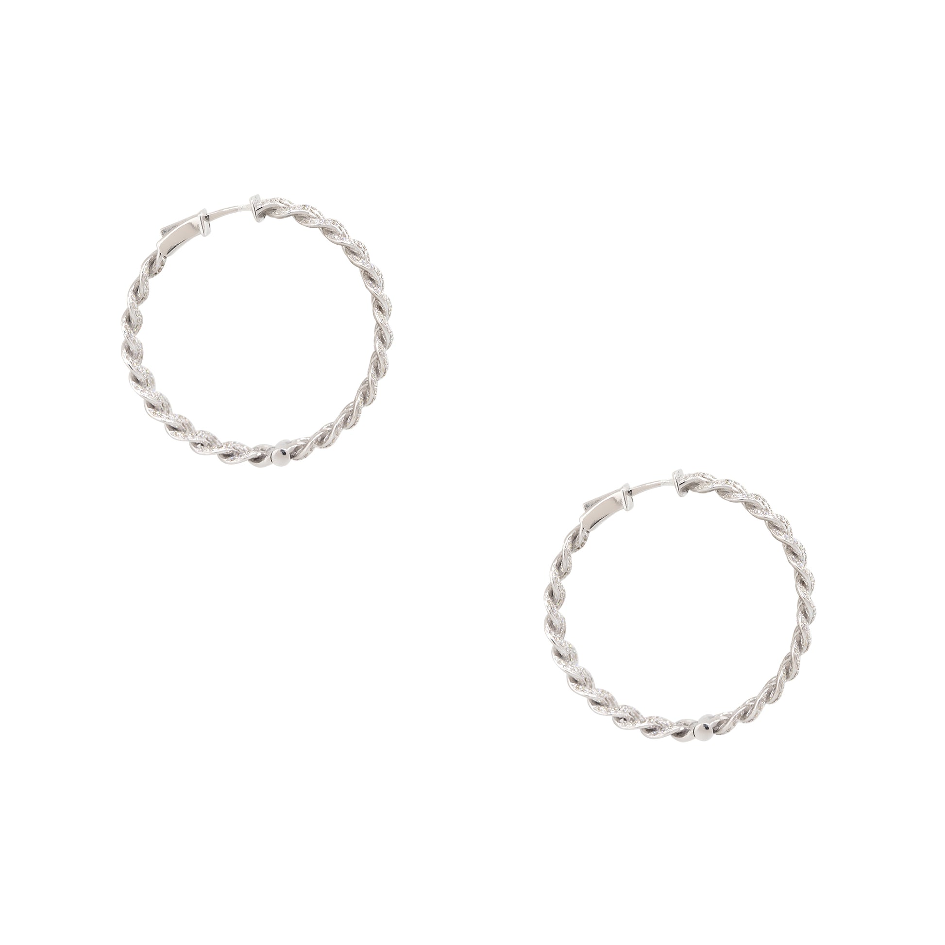 18k White Gold 2.88ctw Pave Diamond Cuban Link Earrings