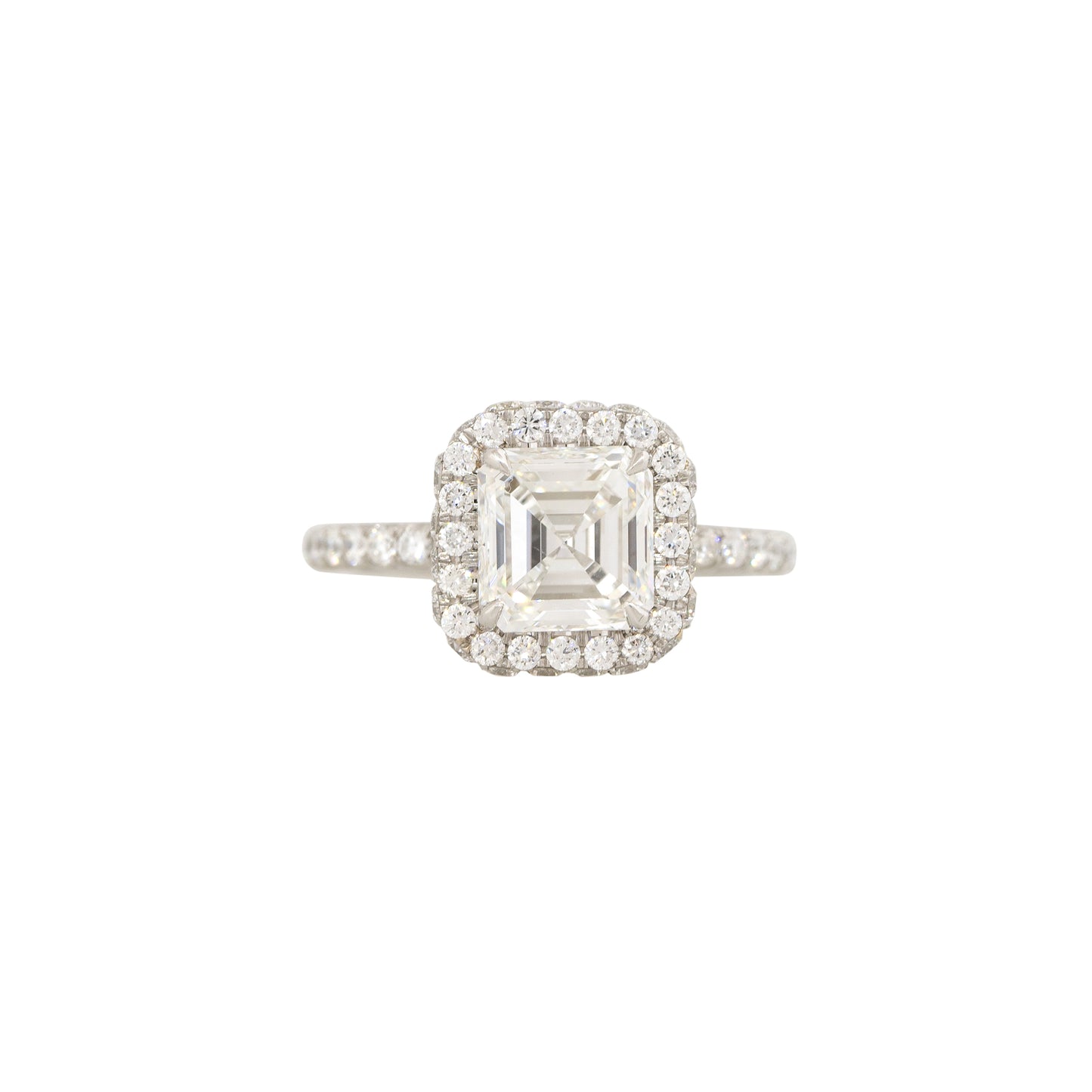 GIA Platinum 3.36ct Emerald Cut Diamond Halo Engagement Ring