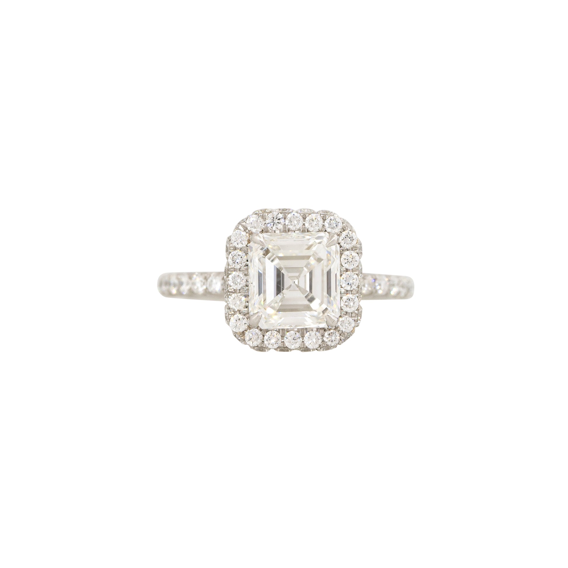GIA Platinum 3.36ct Emerald Cut Diamond Halo Engagement Ring