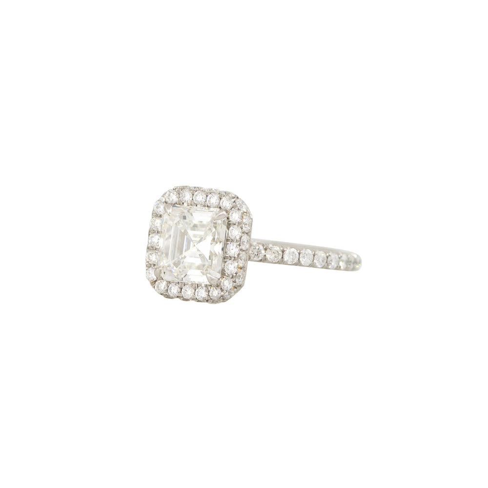 GIA Platinum 3.36ct Emerald Cut Diamond Halo Engagement Ring