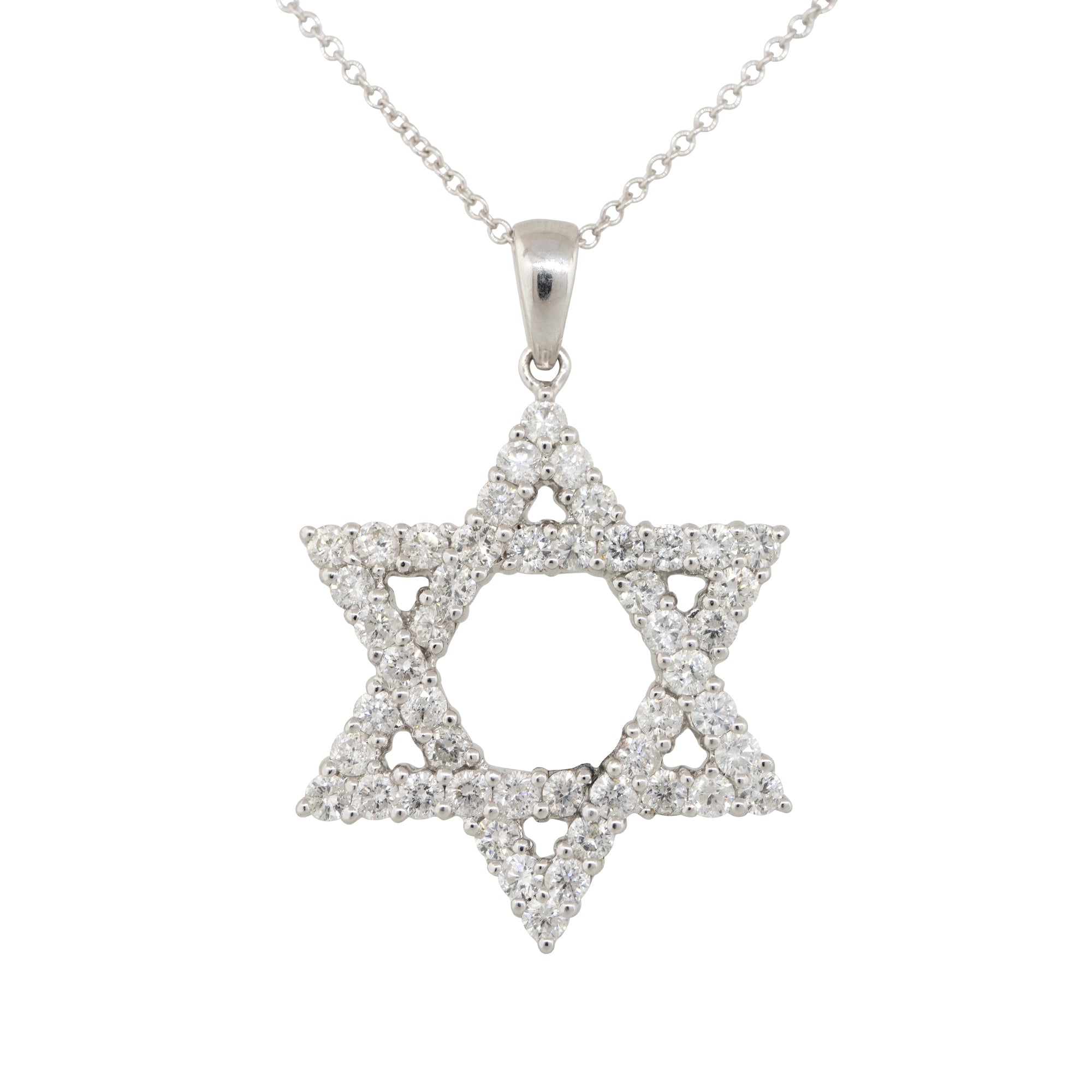 18k White Gold 1.72ct Diamond Star of David Pendant Necklace