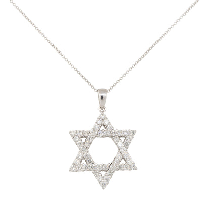 18k White Gold 1.72ct Diamond Star of David Pendant Necklace