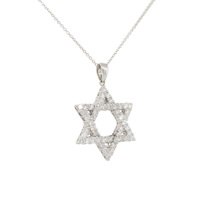 18k White Gold 1.72ct Diamond Star of David Pendant Necklace