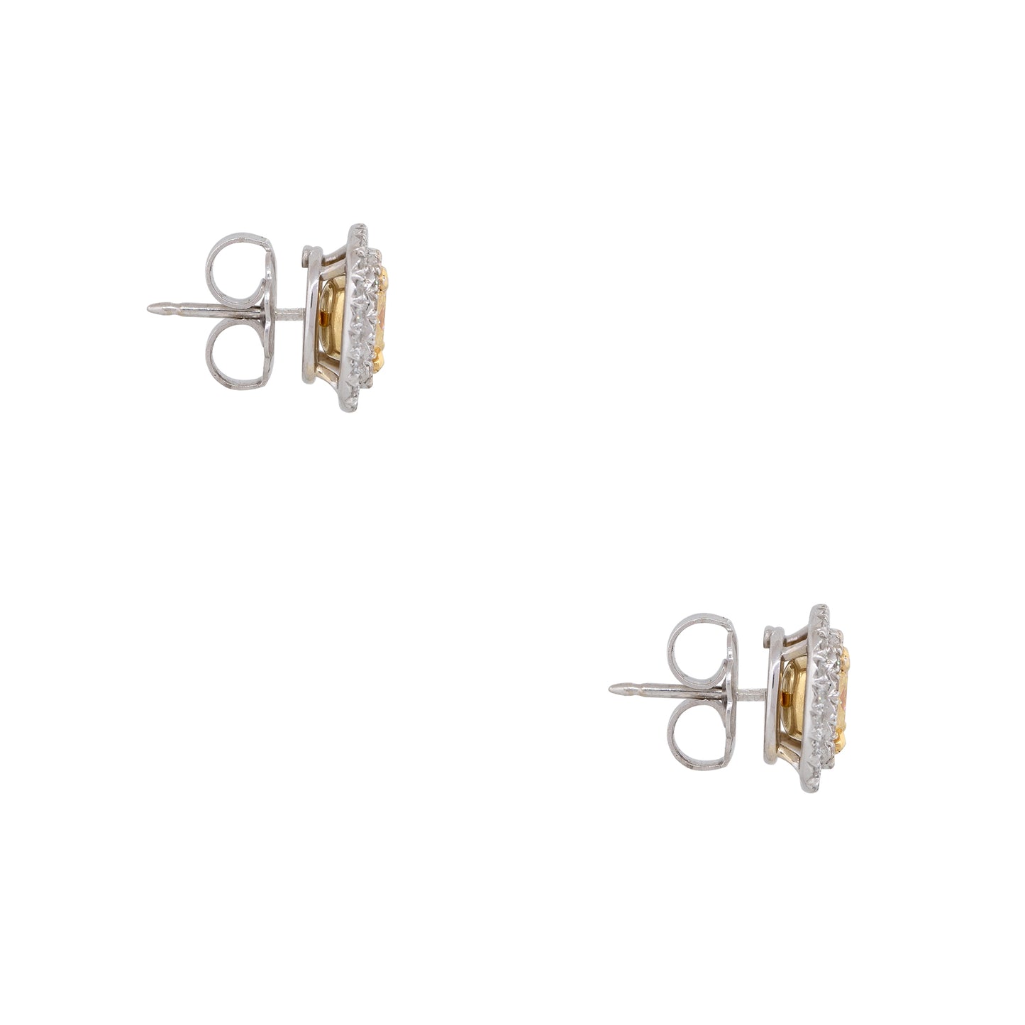GIA 18k Two-Tone Gold 2.13ct Fancy Yellow Cushion Cut Diamond Halo Earrings