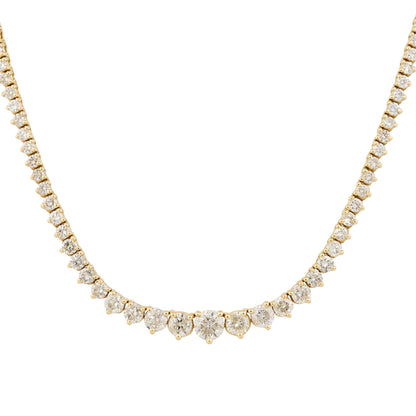 14k Yellow Gold 10ct Round Brilliant Cut Graduated Diamond 3-Prong Tennis Necklace