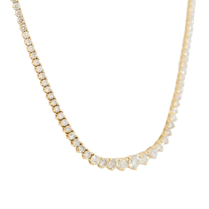 14k Yellow Gold 10ct Round Brilliant Cut Graduated Diamond 3-Prong Tennis Necklace