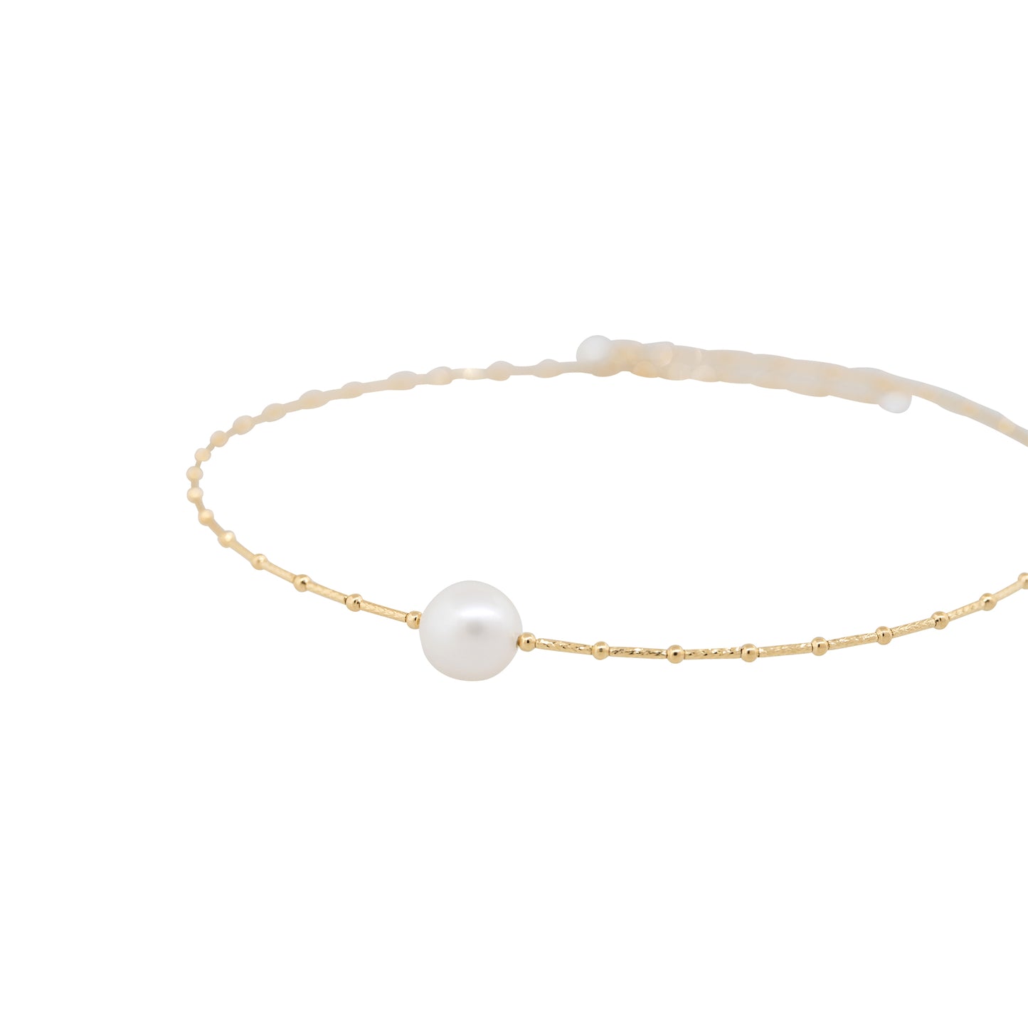 18k Yellow Gold Centered Pearl Beaded Choker Necklace