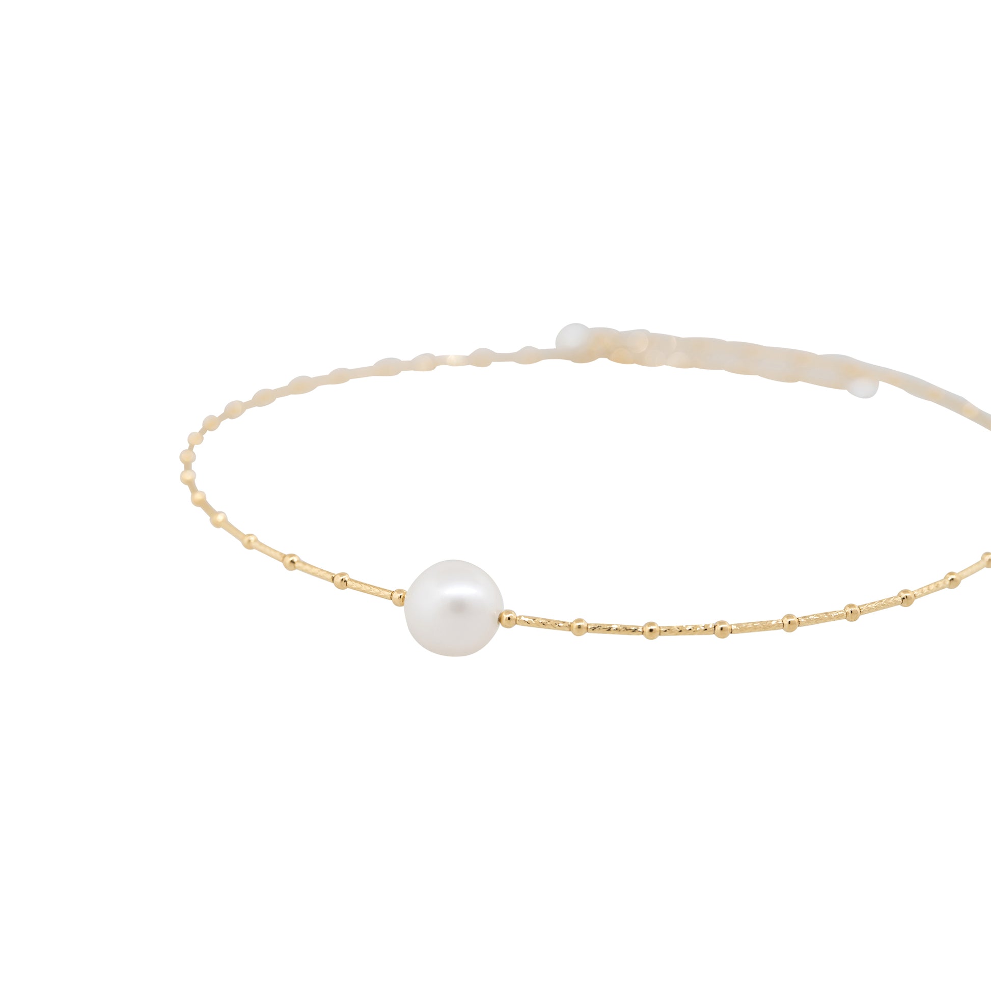 18k Yellow Gold Centered Pearl Beaded Choker Necklace