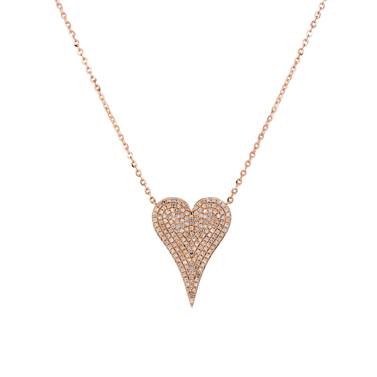 14k Rose Gold 0.61ct Pave Diamond Elongated Heart Necklace