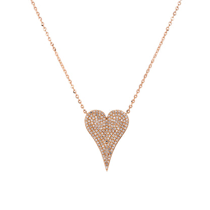 14k Rose Gold 0.61ct Pave Diamond Elongated Heart Necklace