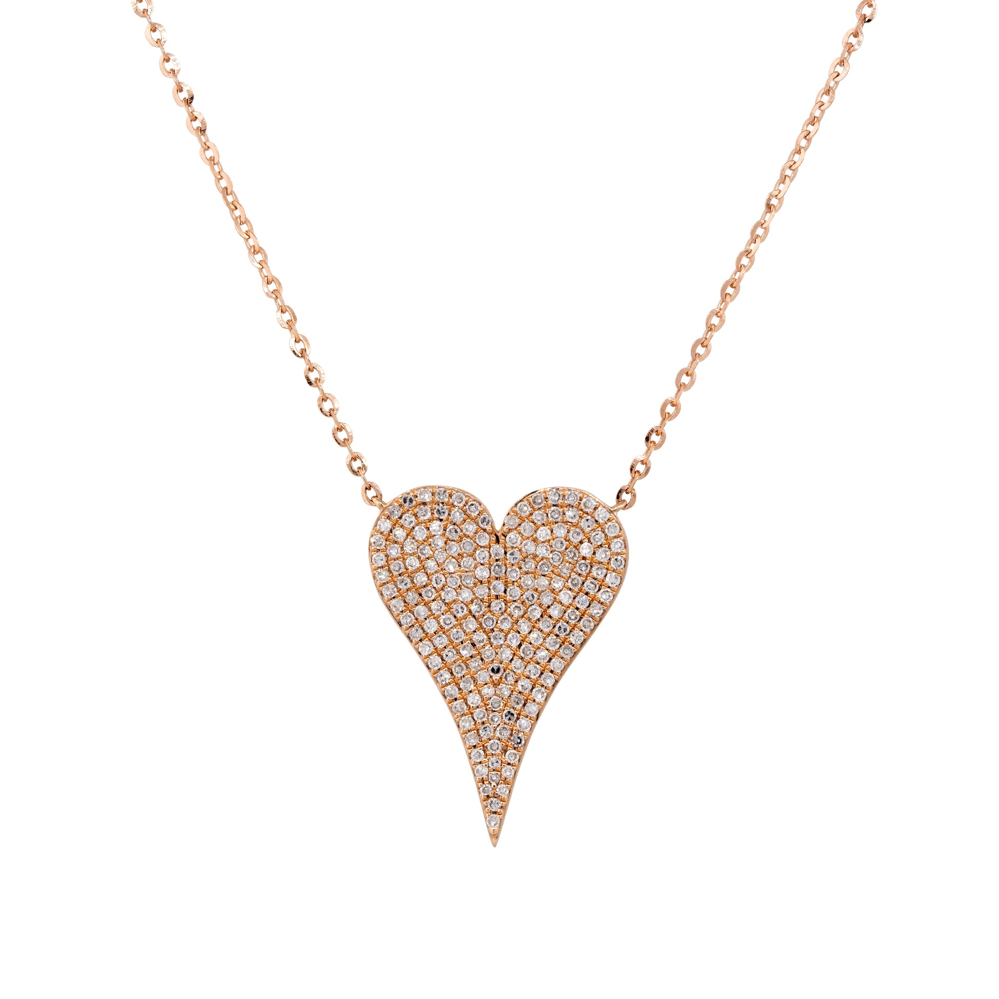 14k Rose Gold 0.61ct Pave Diamond Elongated Heart Necklace