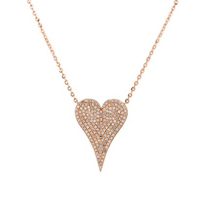 14k Rose Gold 0.61ct Pave Diamond Elongated Heart Necklace