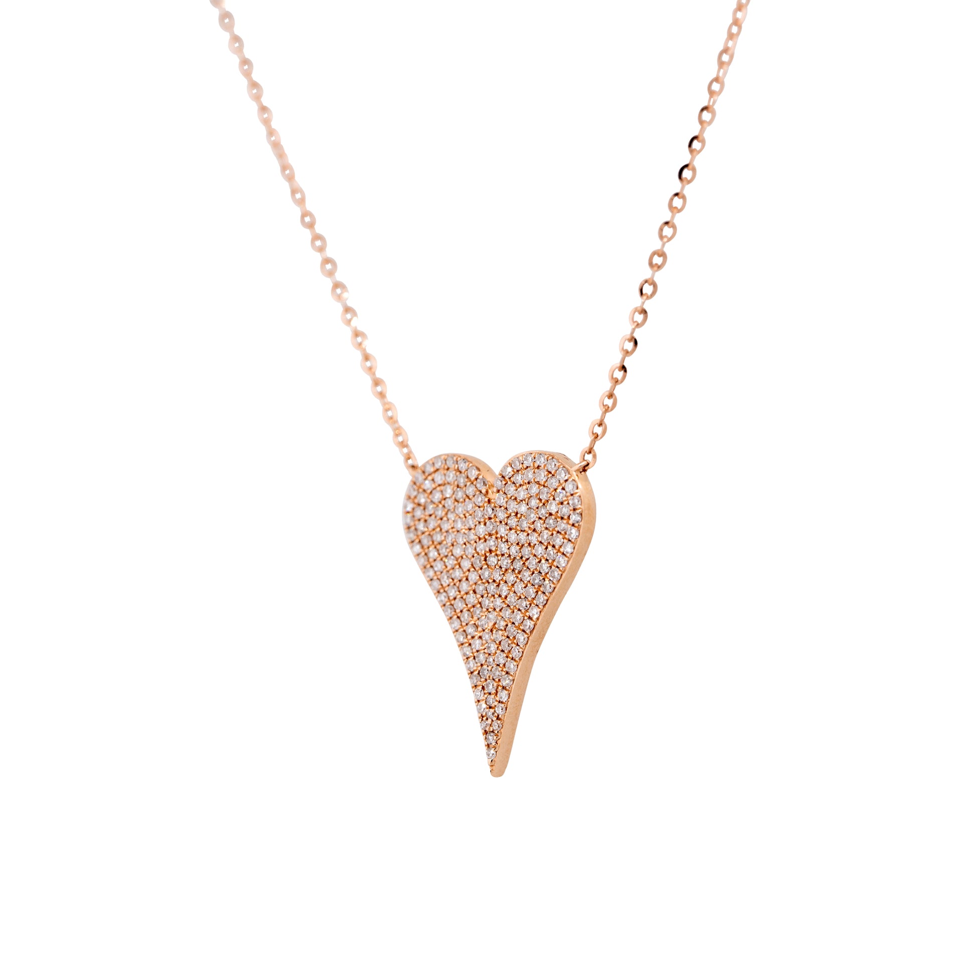 14k Rose Gold 0.61ct Pave Diamond Elongated Heart Necklace