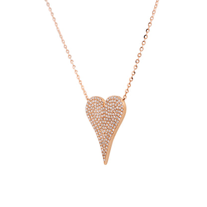 14k Rose Gold 0.61ct Pave Diamond Elongated Heart Necklace