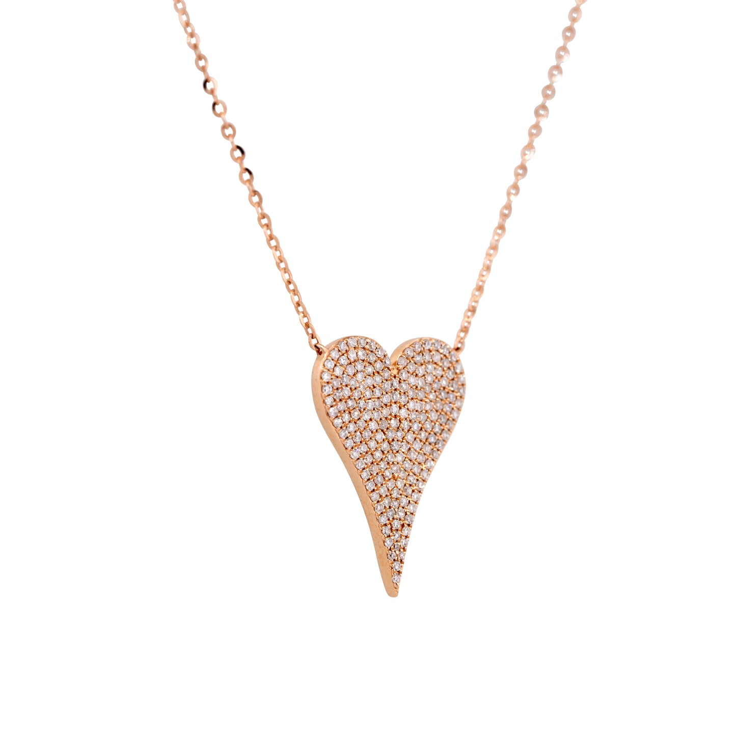 14k Rose Gold 0.61ct Pave Diamond Elongated Heart Necklace