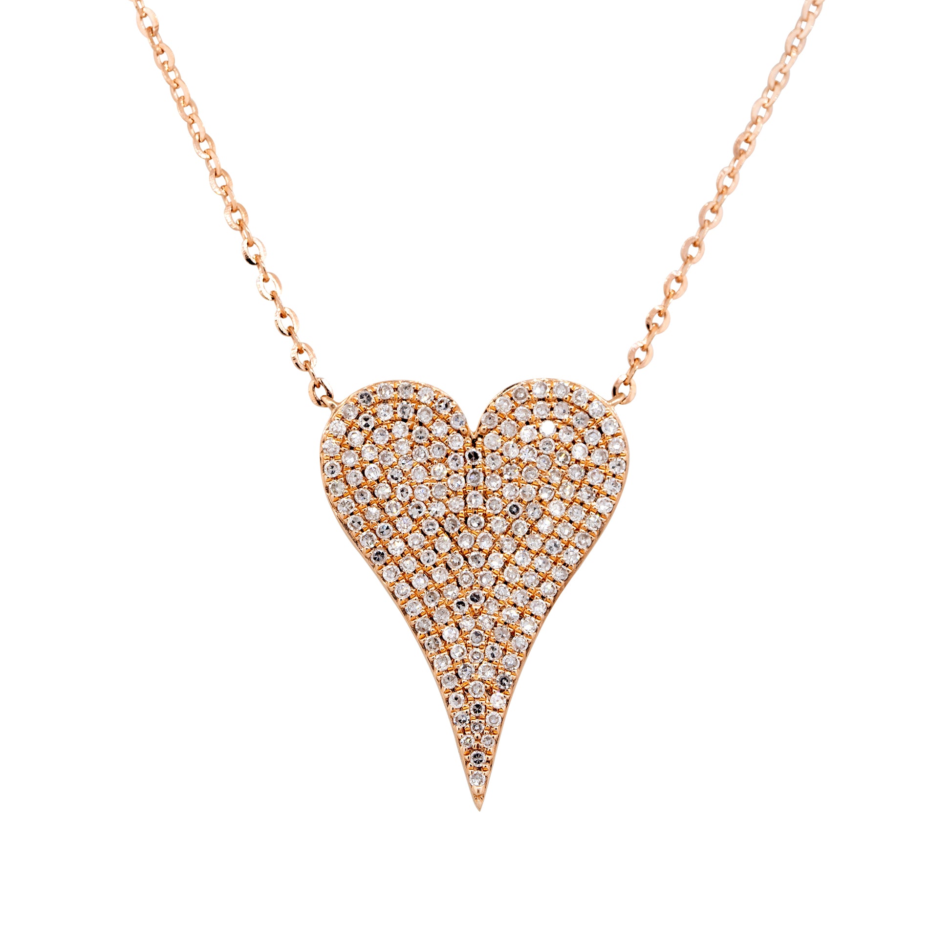 14k Rose Gold 0.61ct Pave Diamond Elongated Heart Necklace