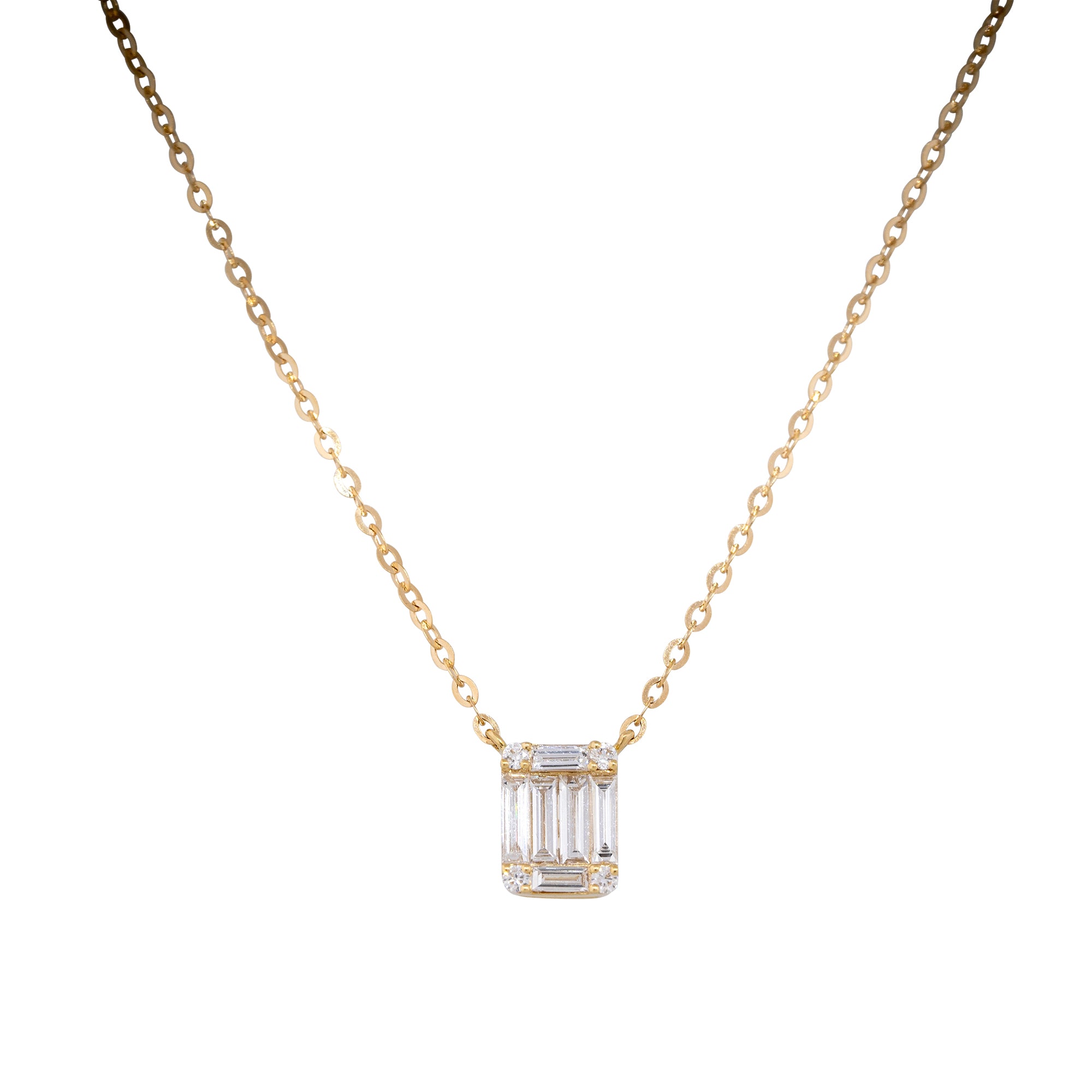 18k Yellow Gold 0.42ct Round Brilliant & Baguette Cut Diamond Necklace