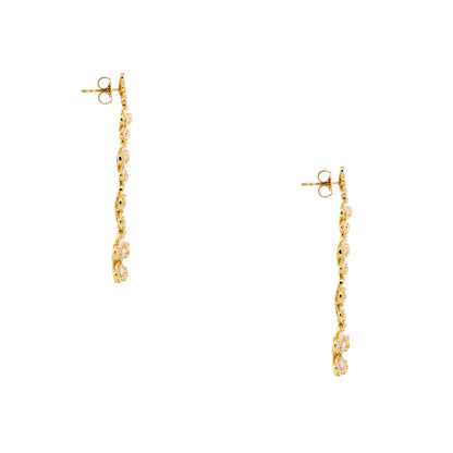 18k Yellow Gold 4.26ctw Round Brilliant & Baguette cut Diamond 5 Flower Drop Earrings