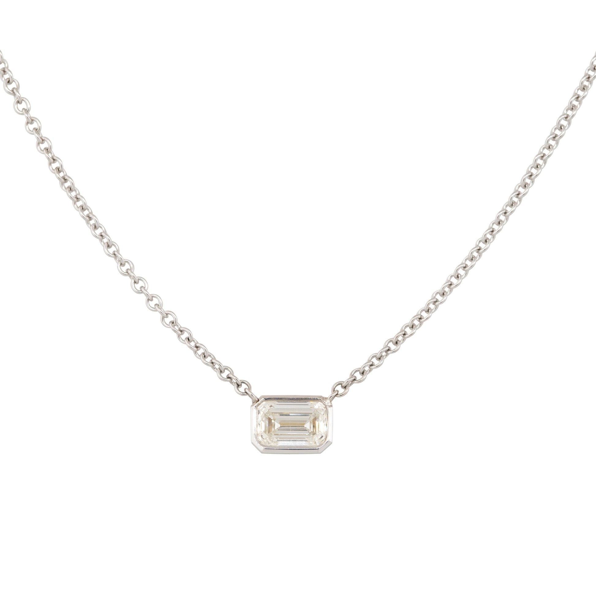 GIA 18k White Gold 1ct Emerald Cut Diamond Necklace