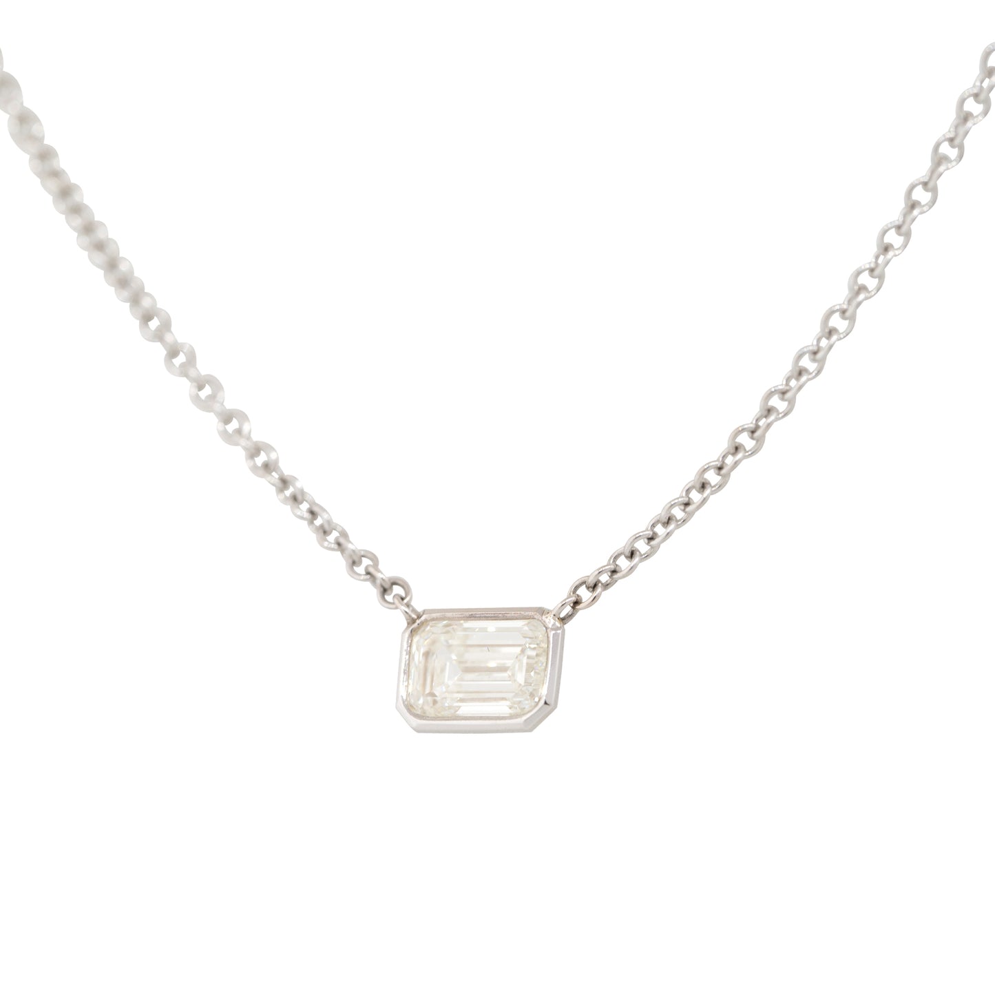 GIA 18k White Gold 1ct Emerald Cut Diamond Necklace