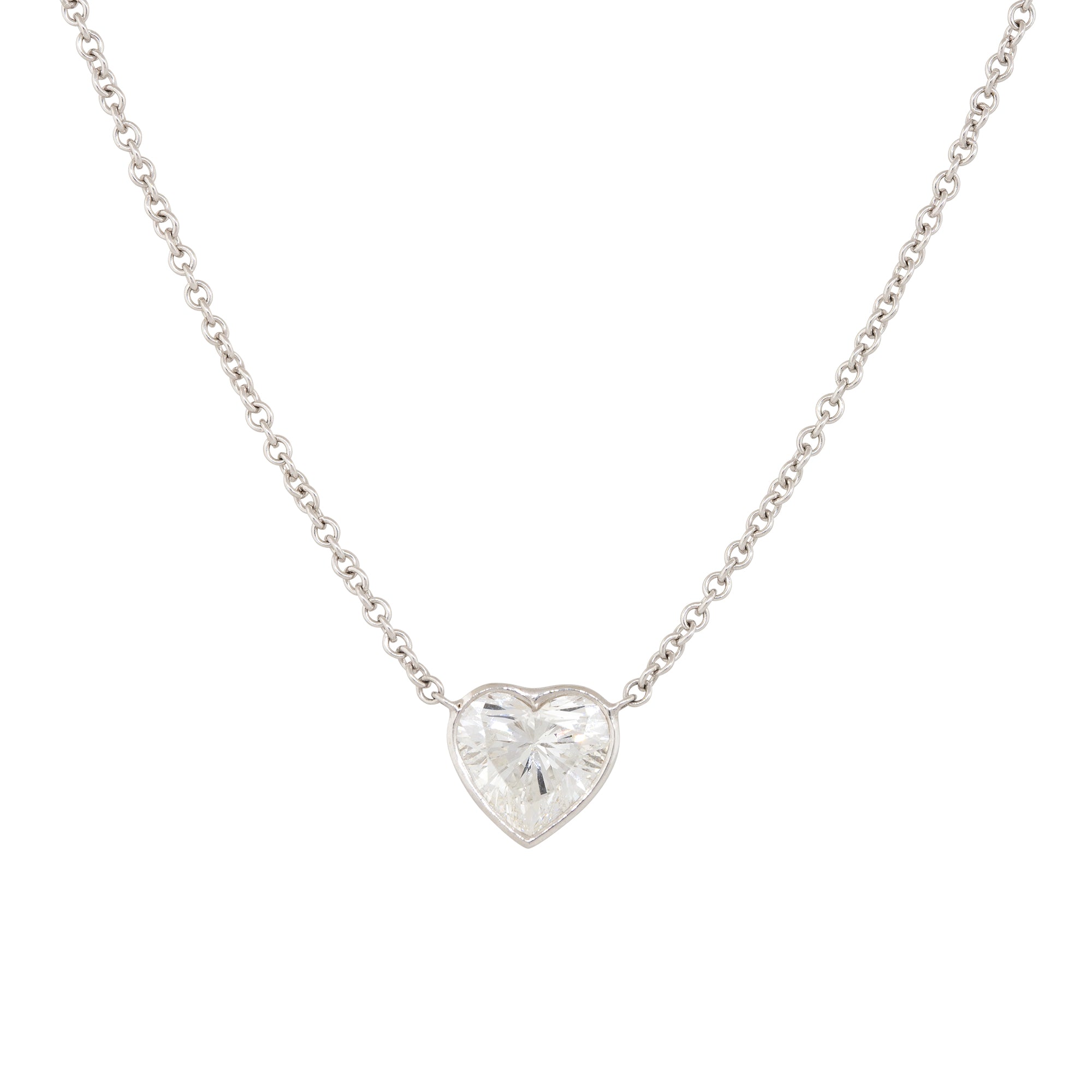 GIA 18k White Gold 1.87ct Heart Shape Diamond Necklace