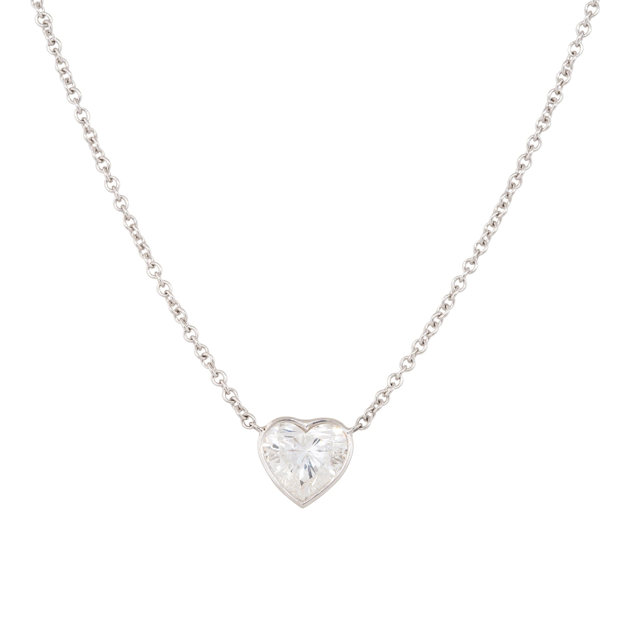 GIA 18k White Gold 1.87ct Heart Shape Diamond Necklace