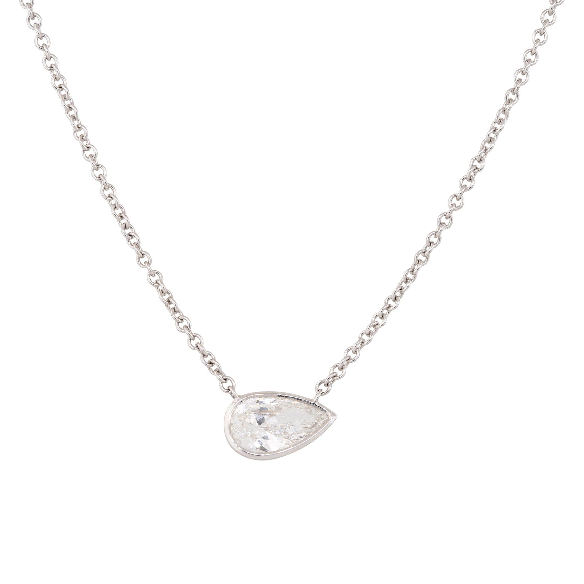 GIA 18k White Gold 1.16ct Pear Shape Diamond Necklace