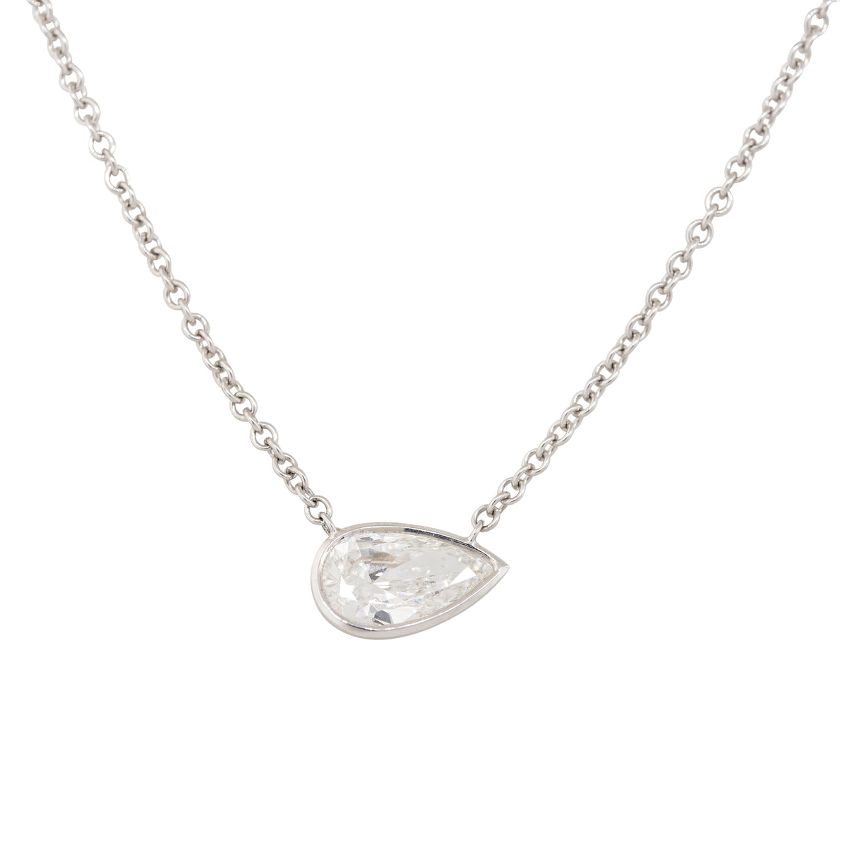 GIA 18k White Gold 1.16ct Pear Shape Diamond Necklace