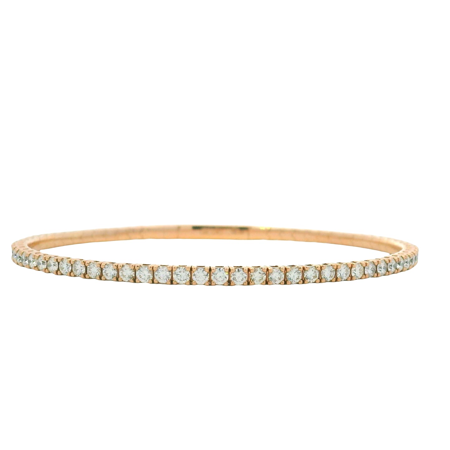 14K Rose Gold Natural 2.43 Carat Round Brilliant Diamond Flexible Bangle Bracelet