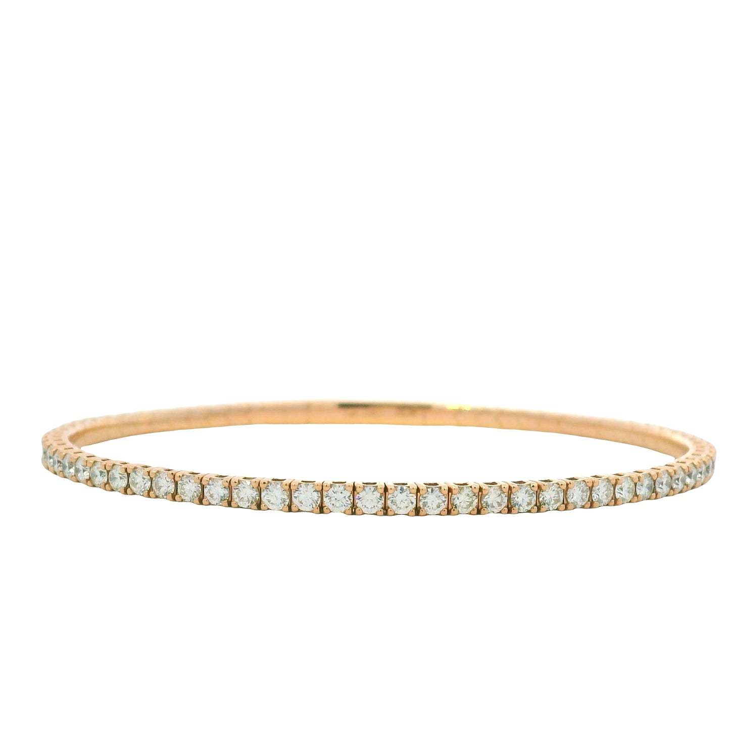 14K Rose Gold Natural 2.43 Carat Round Brilliant Diamond Flexible Bangle Bracelet