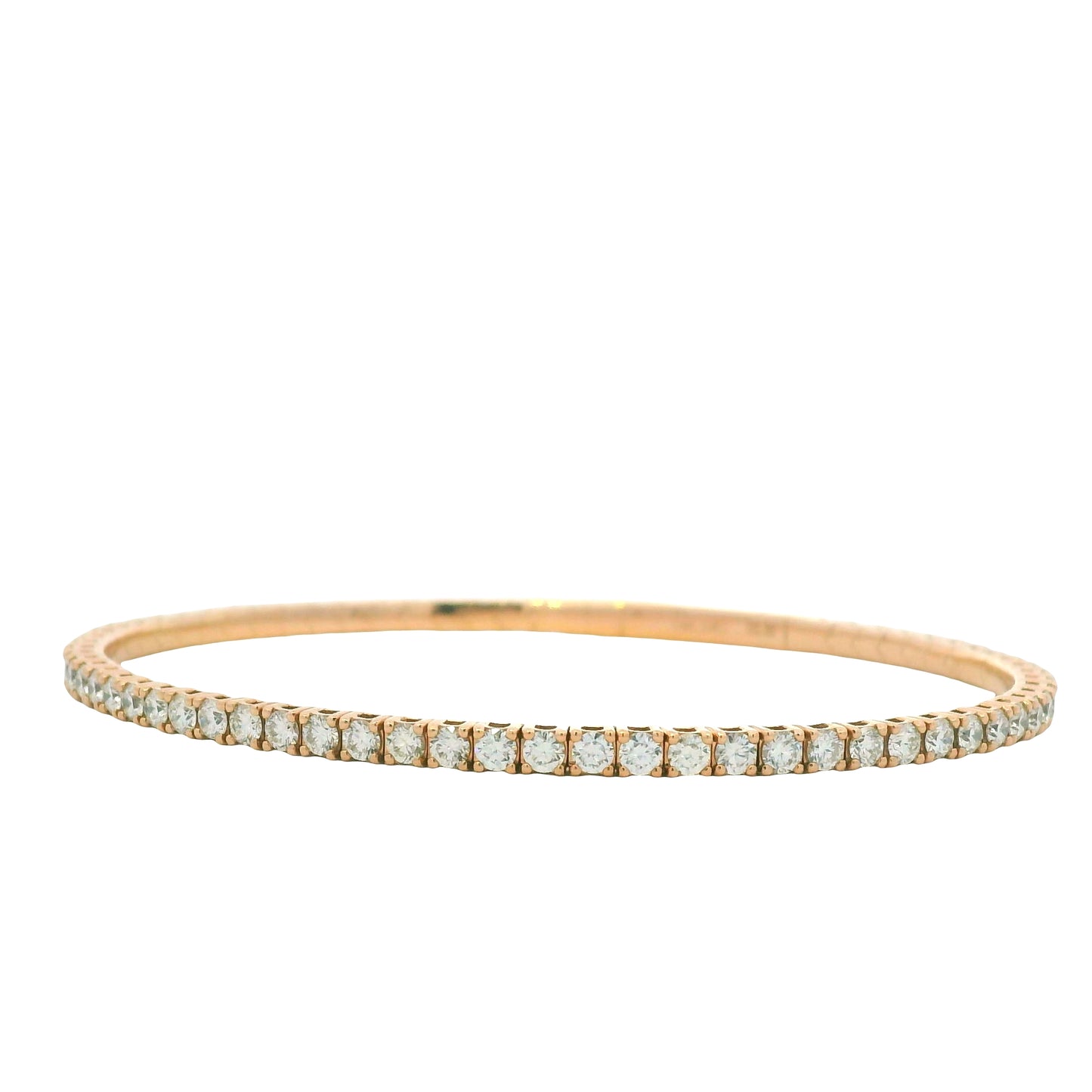 14K Rose Gold Natural 2.43 Carat Round Brilliant Diamond Flexible Bangle Bracelet