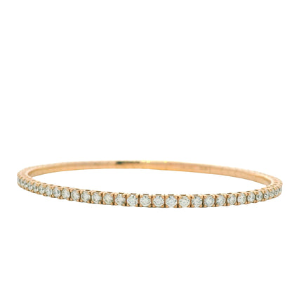 14K Rose Gold Natural 2.43 Carat Round Brilliant Diamond Flexible Bangle Bracelet