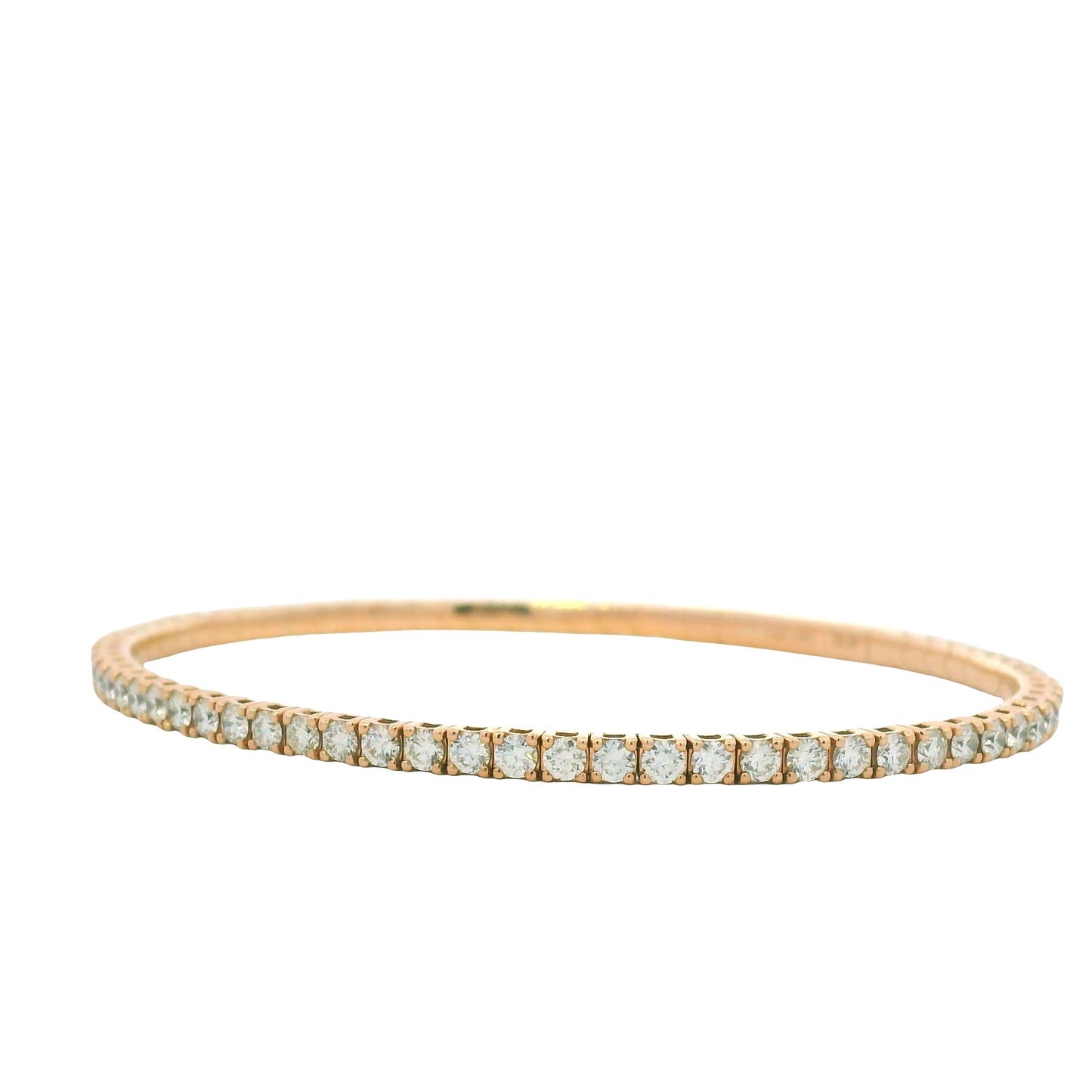 14K Rose Gold Natural 2.43 Carat Round Brilliant Diamond Flexible Bangle Bracelet