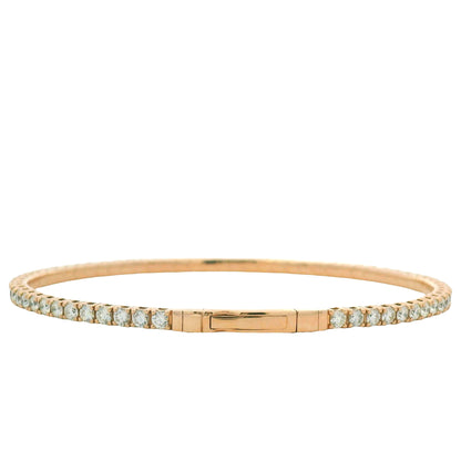 14K Rose Gold Natural 2.43 Carat Round Brilliant Diamond Flexible Bangle Bracelet