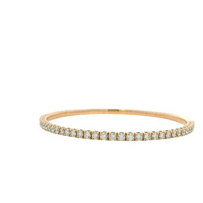 14K Rose Gold Natural 2.43 Carat Round Brilliant Diamond Flexible Bangle Bracelet