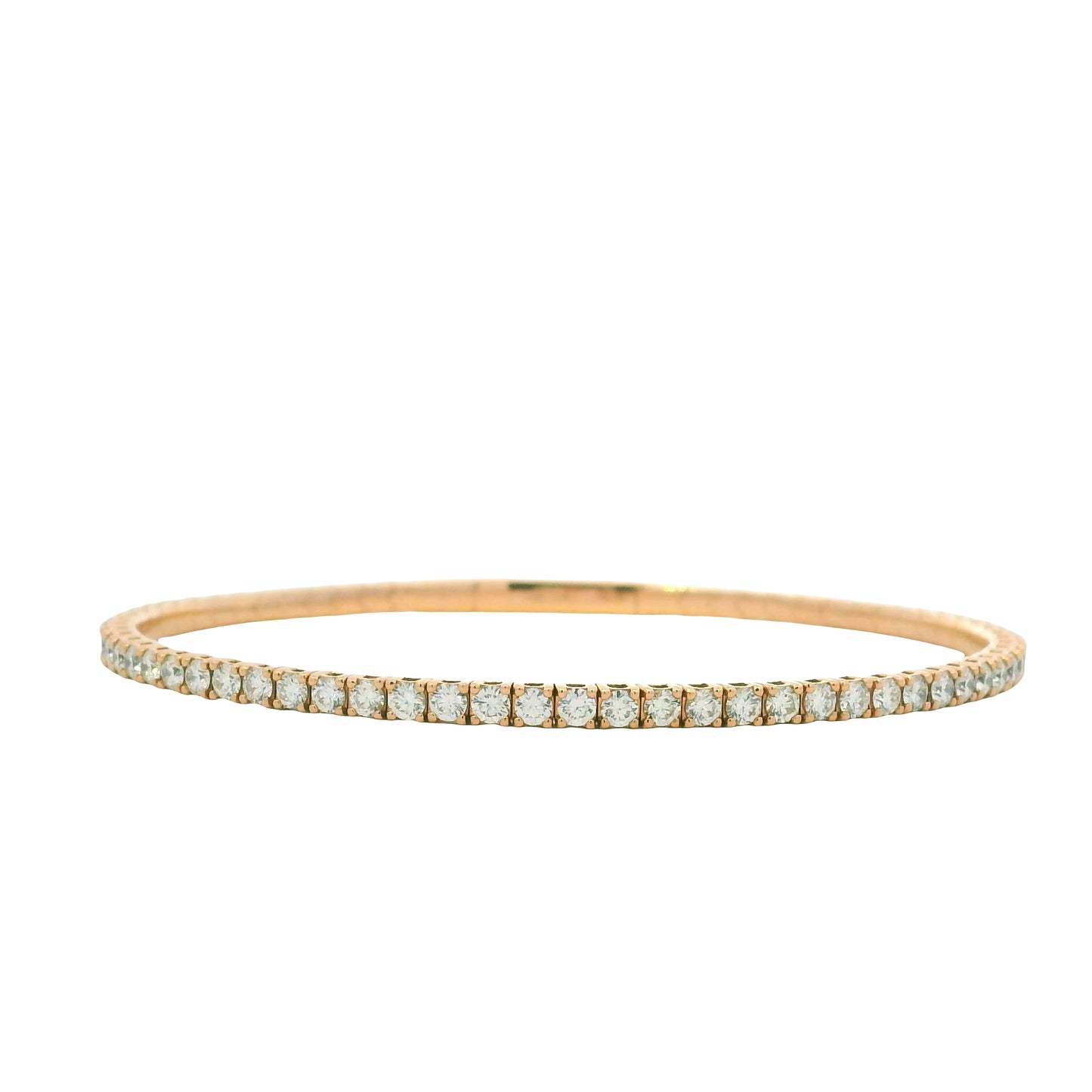 14K Rose Gold Natural 2.43 Carat Round Brilliant Diamond Flexible Bangle Bracelet