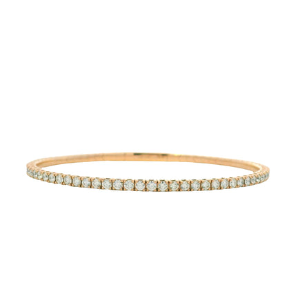 14K Rose Gold Natural 2.43 Carat Round Brilliant Diamond Flexible Bangle Bracelet