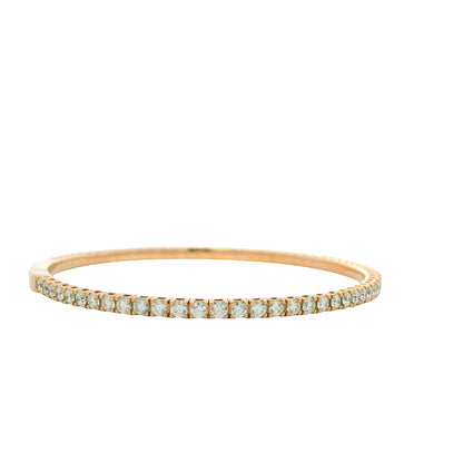 14K Rose Gold Natural 2.43 Carat Round Brilliant Diamond Flexible Bangle Bracelet