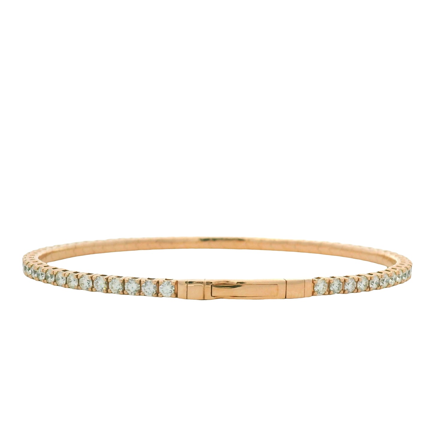 14K Rose Gold Natural 2.43 Carat Round Brilliant Diamond Flexible Bangle Bracelet