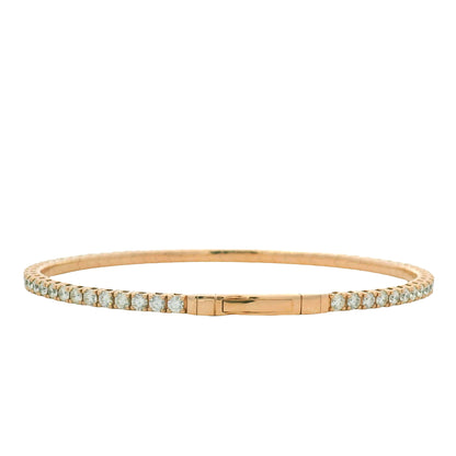 14K Rose Gold Natural 2.43 Carat Round Brilliant Diamond Flexible Bangle Bracelet