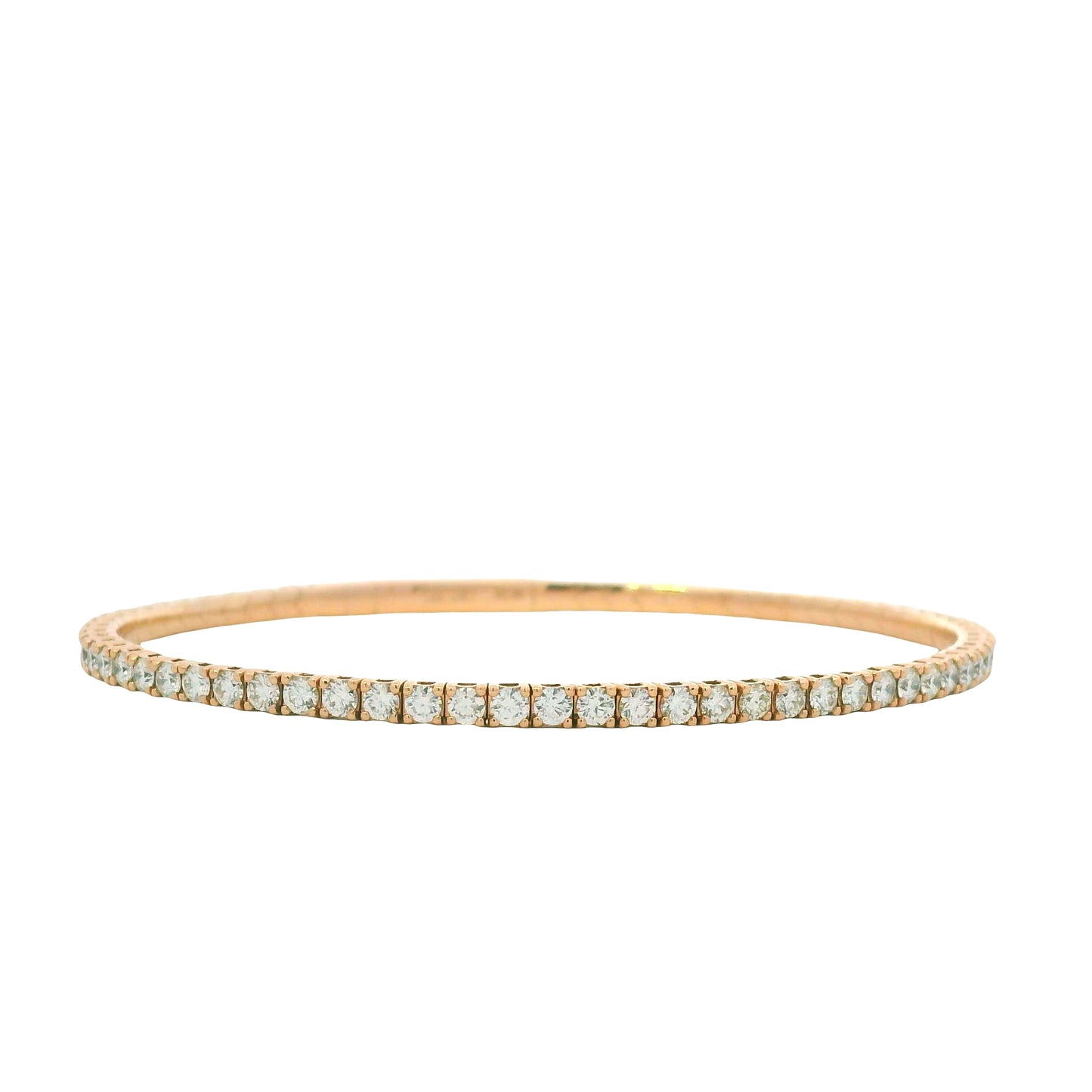 14K Rose Gold Natural 2.43 Carat Round Brilliant Diamond Flexible Bangle Bracelet