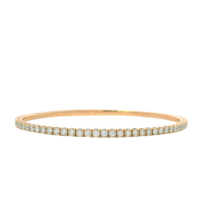 14K Rose Gold Natural 2.43 Carat Round Brilliant Diamond Flexible Bangle Bracelet