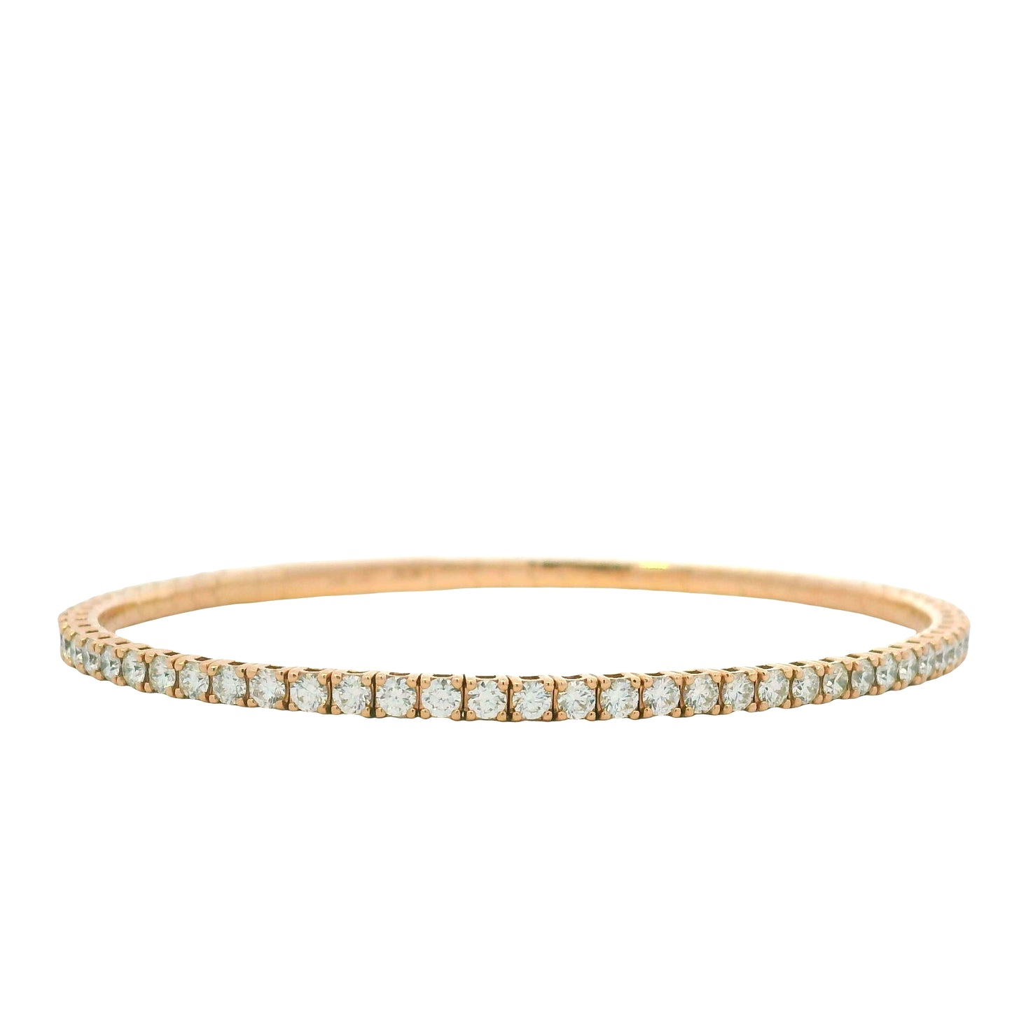 14K Rose Gold Natural 2.43 Carat Round Brilliant Diamond Flexible Bangle Bracelet