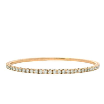 14K Rose Gold Natural 2.43 Carat Round Brilliant Diamond Flexible Bangle Bracelet