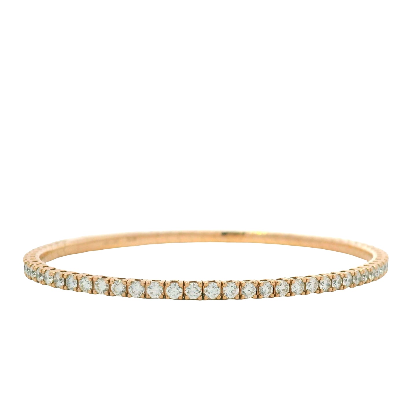 14K Rose Gold Natural 2.43 Carat Round Brilliant Diamond Flexible Bangle Bracelet